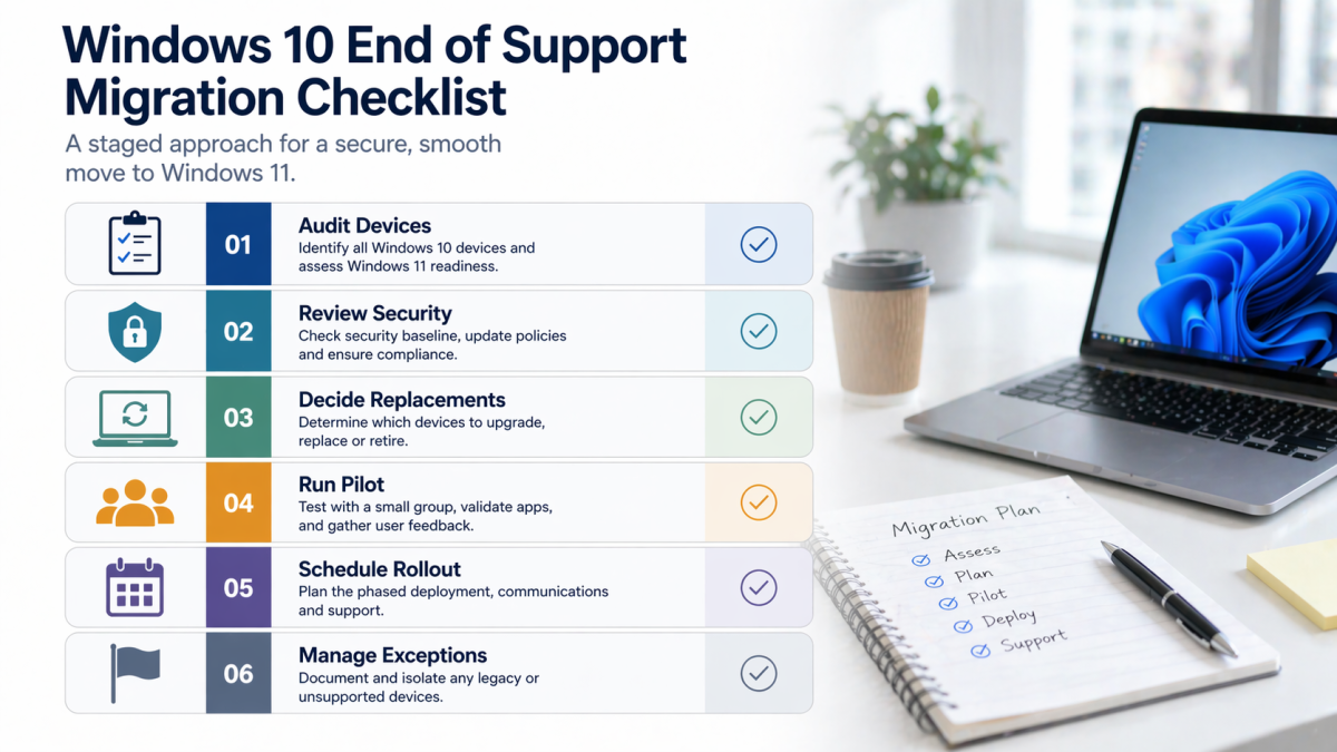 IT consultant presenting a phased Windows migration timeline to Perth business stakeholders