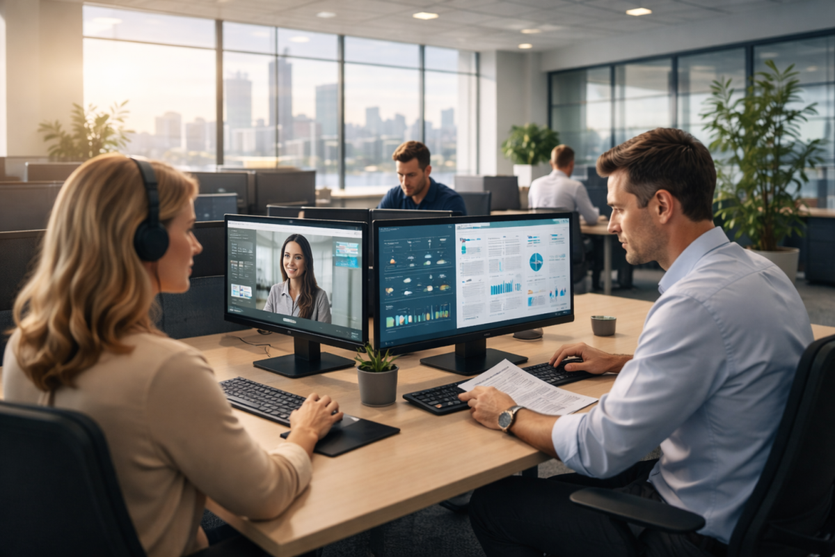 Perth business team working productively across cloud-enabled workstations in a modern office